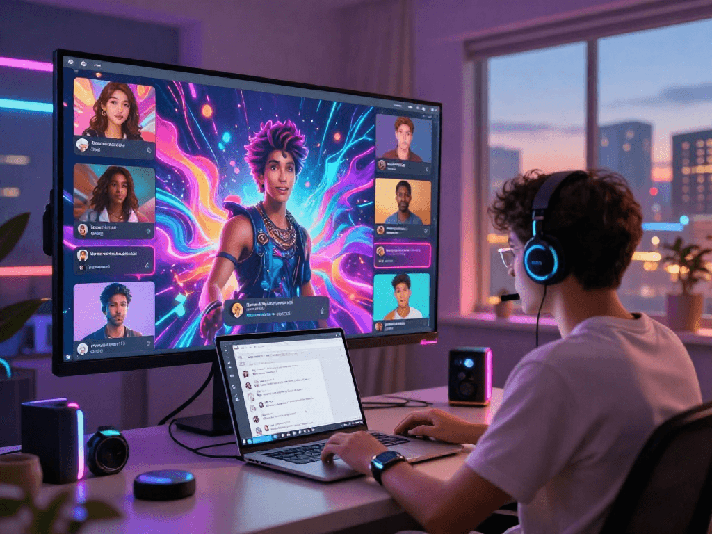 Interactive porn ai chat scene featuring dynamic avatars and vibrant digital interface.