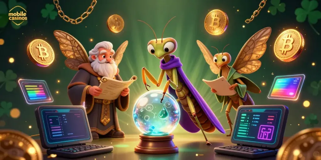 Experience the thrill of mobile casinos with a vibrant 3D scene depicting fortune telling and gaming elements.
