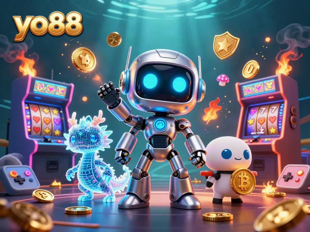 Experience the excitement of yo88 with a cyberpunk casino scene featuring dynamic game elements and vibrant characters.