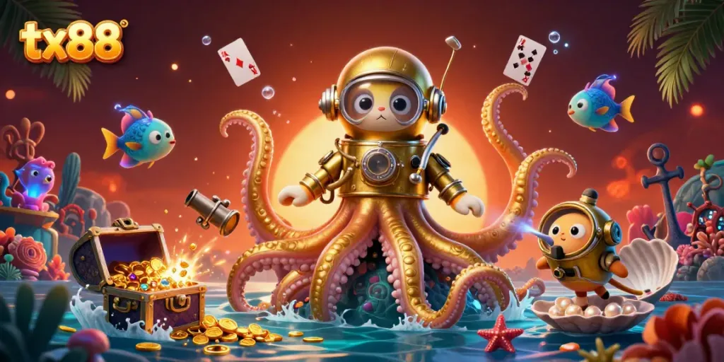 Engage in thrilling gameplay at tx88 with a kraken and treasure-filled deep-sea adventure.