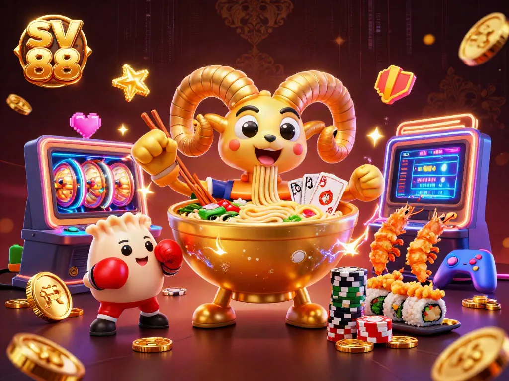 Engage with the dynamic sv 88 casino scene featuring fun characters and colorful slot game elements.