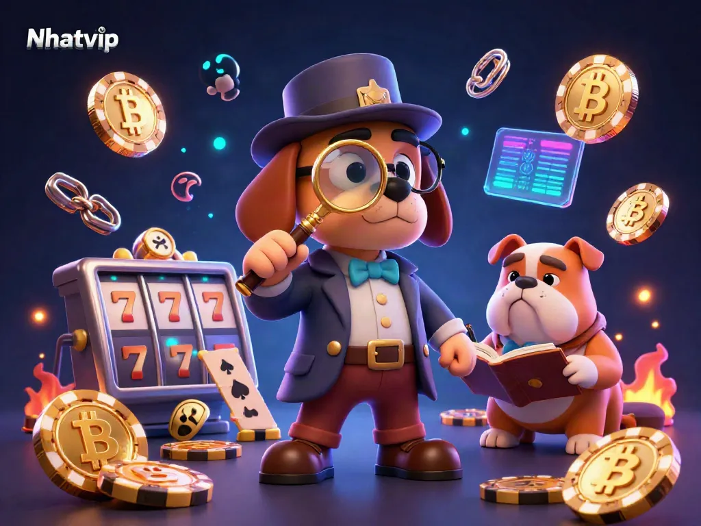 Experience the thrill of Nhatvip casino gaming with our unique detective illustration exploring clues.