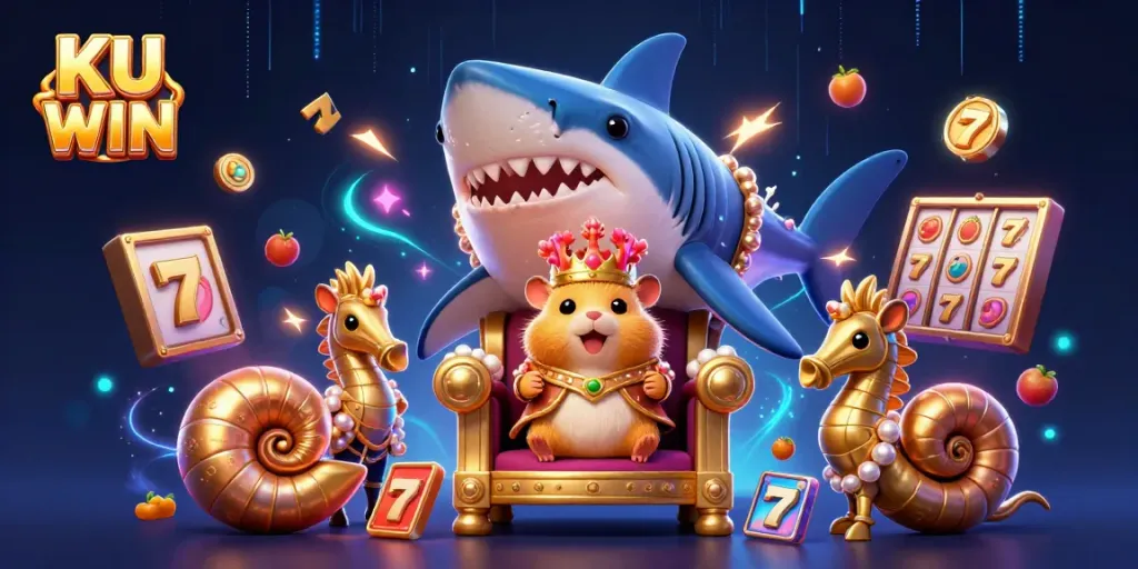 Experience thrilling slots action at KU WIN with a golden hamster king and dynamic casino elements.