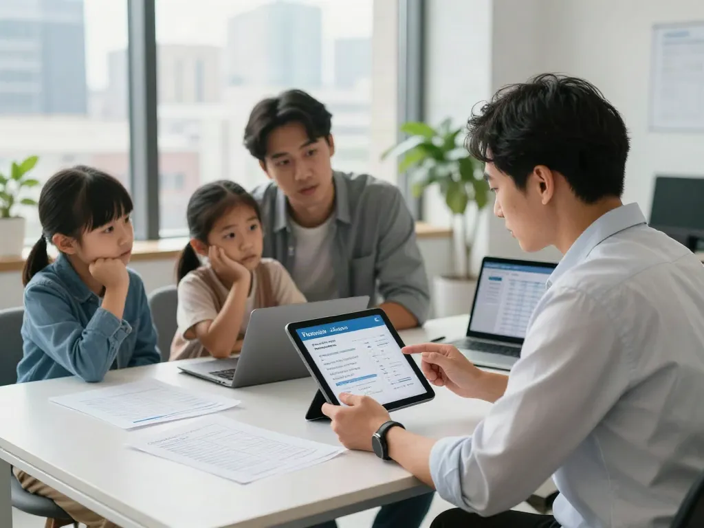Family discussing payday loans with financial advisor at https://edmonton.paydayloans-on.ca/ in a professional office setting.