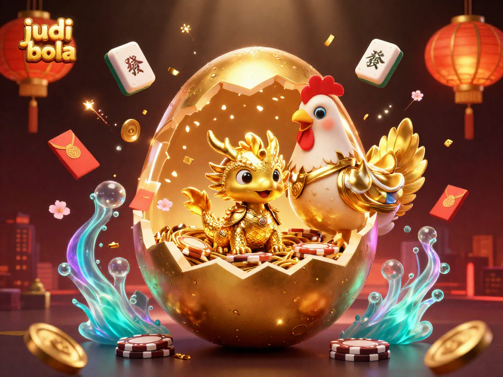 Engage in judi bola with a golden dragon, poker chips, and festive casino elements.