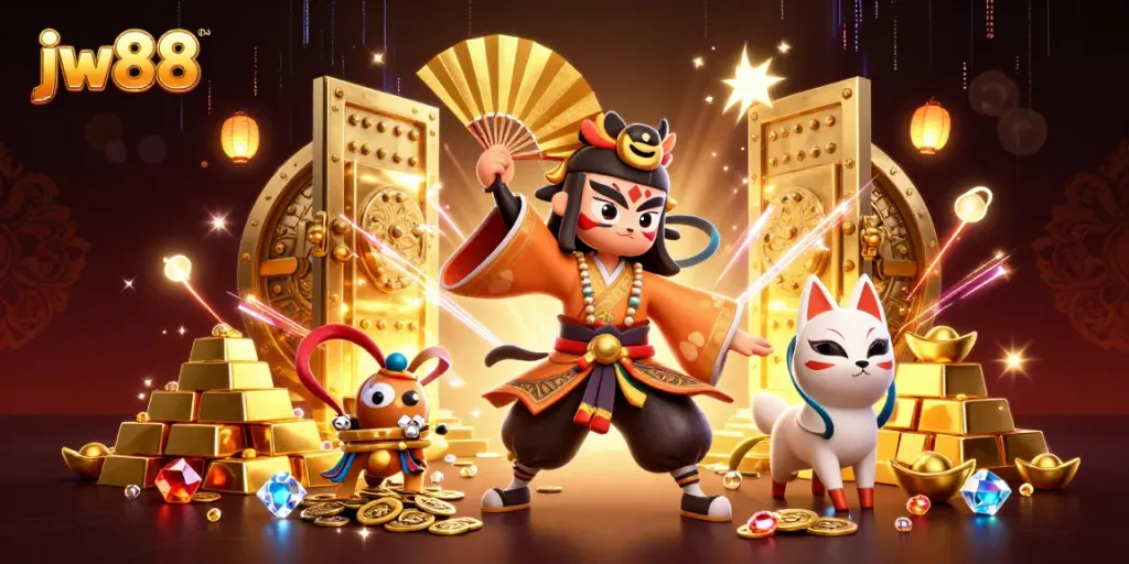 Engage in thrilling gameplay at jw88 with a vibrant 3D cartoon casino scene showcasing immersive elements.