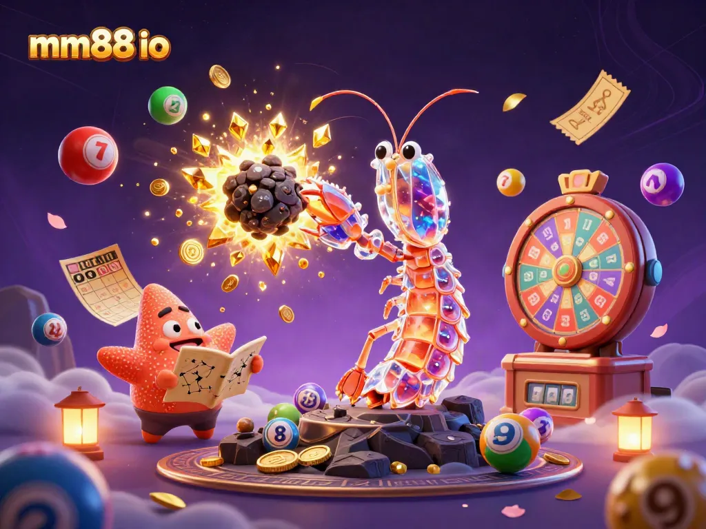 Engage with mm88 io through a vibrant 3D illustration showcasing dynamic casino elements and a galactic theme.
