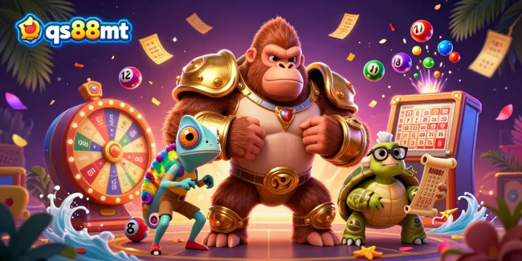 Engage in exciting lottery moments with qs88mt's dynamic casino scene filled with colorful elements.