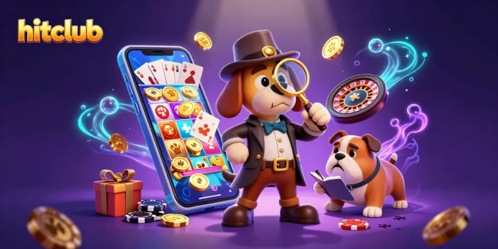 Win big with hitclub as a detective and bulldog discover treasures in this exciting casino scene.