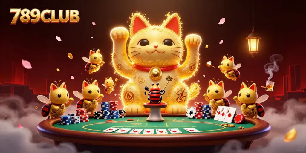 Engage with the vibrant 789CLUB casino universe amidst dynamic gaming action and symbolism.