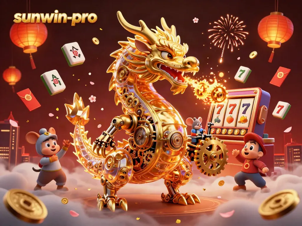 Experience the thrilling world of sunwin-pro with a golden dragon and vibrant casino elements.