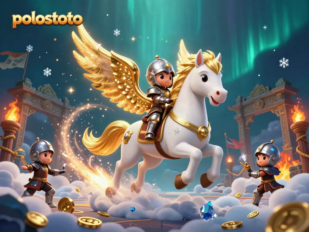 Experience the creative thrill at polostoto with a whimsical 3D knight and celestial horse in a dynamic slot scene.