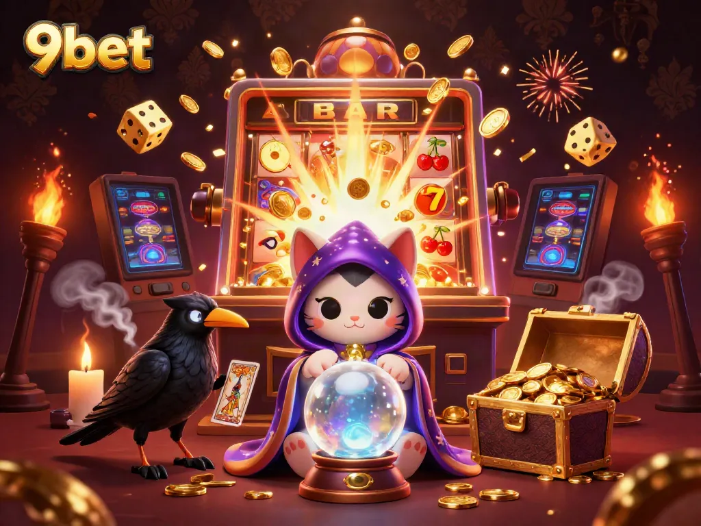 Engage in exciting 9bet experiences with colorful casino elements and mystical characters.