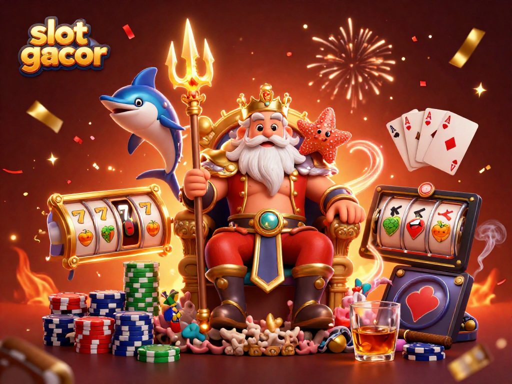 Spin and win on slot gacor with Neptune's thrilling jackpot adventure featuring vibrant casino elements.