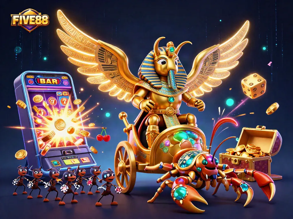 Experience winning thrills at FIVE88 with a spectacular 3D illustration of casino adventures.