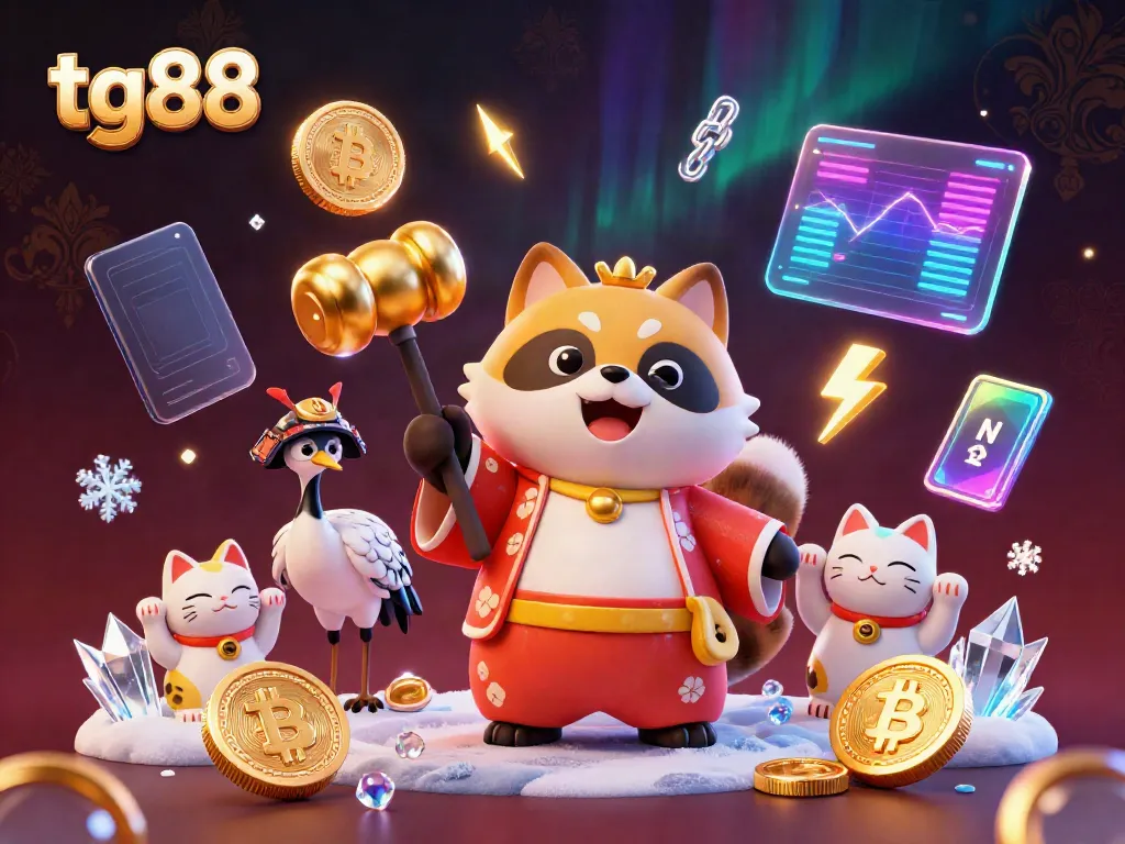 Experience vibrant gambling fun with tg88 featuring cheerful tanuki and lucky cats in a playful casino illustration.