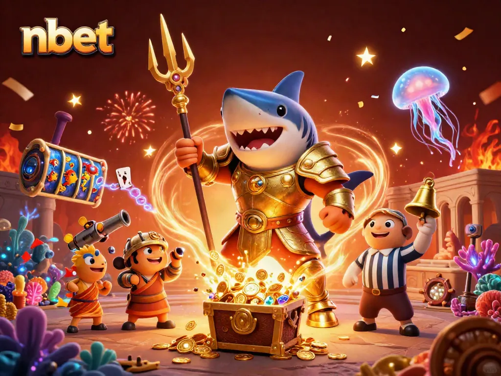 Engage in thrilling slots action with nbet, featuring a dynamic underwater scene filled with gold coins and playful characters.