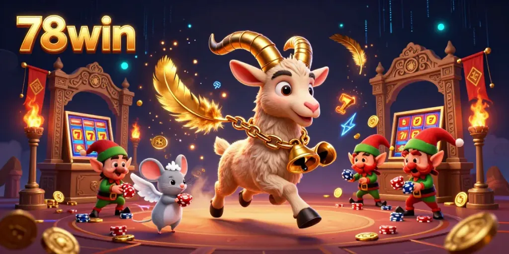 Experience 78win with a lively casino scene featuring cartoon characters in a vibrant atmosphere.