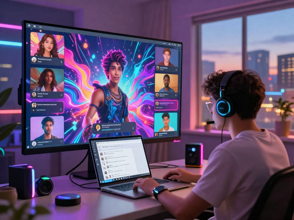 Interactive porn ai chat scene featuring dynamic avatars and vibrant digital interface.