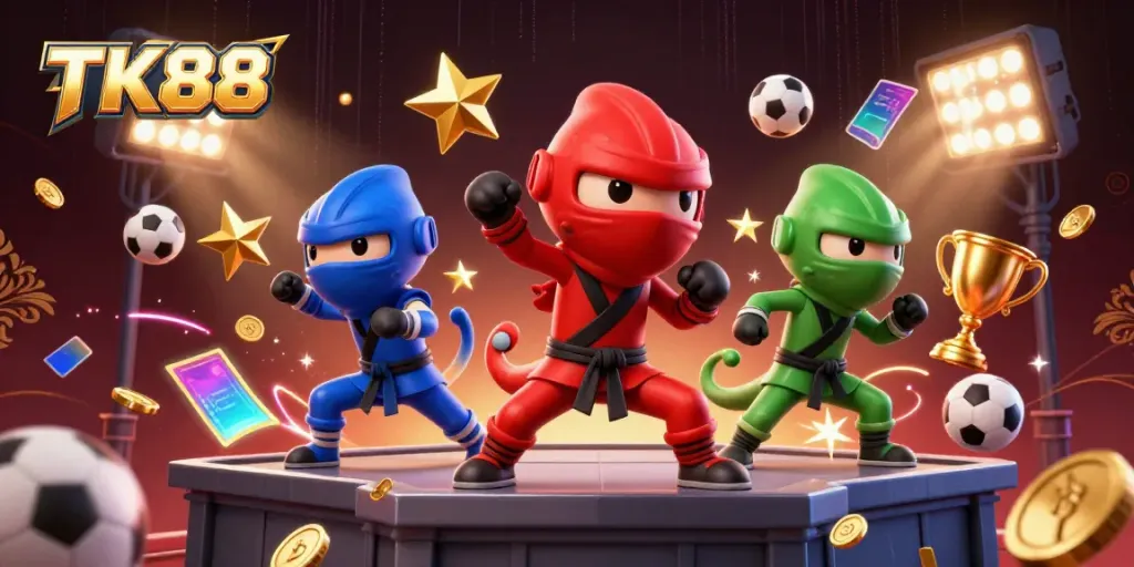Experience thrilling gameplay with TK88's vibrant casino action scene, featuring dynamic chameleon ninjas.