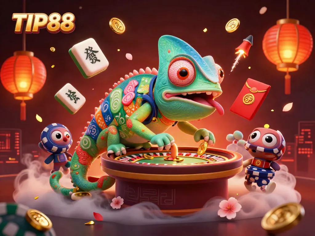 Engage in thrilling gaming at TIP88 with vibrant characters and colorful casino elements.