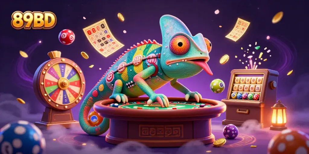 Experience thrilling gaming with a vibrant 89BD chameleon casino illustration highlighting jackpot excitement.