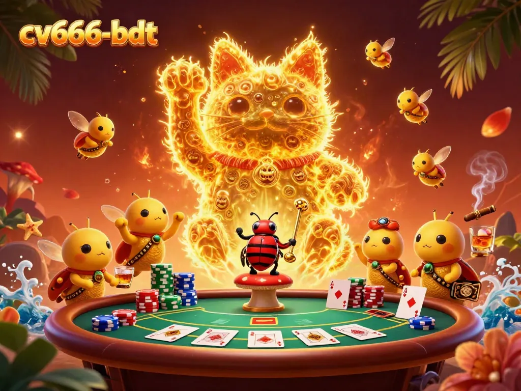 Engage with dynamic casino excitement at cv666-bdt featuring vibrant lucky cat and poker elements.