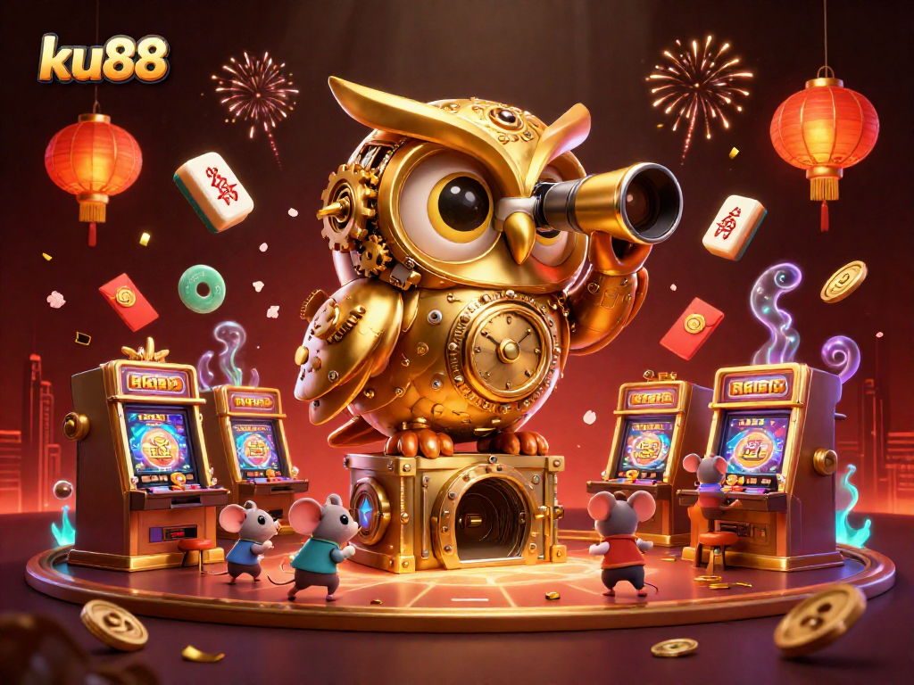 ku88 engages players with a lively 3D casino floor scene adorned with vibrant game elements.