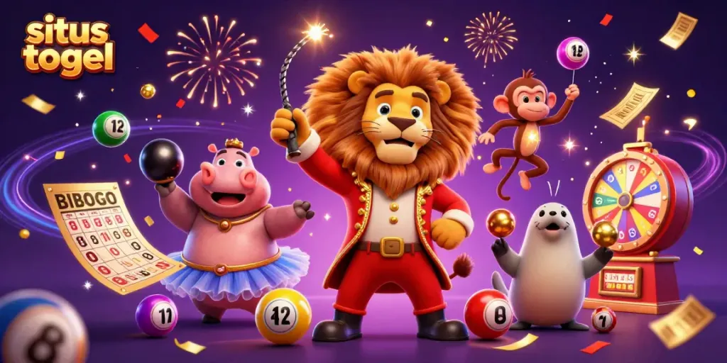 Engaging scene showcasing situs togel with lottery balls, bingo cards, and festive elements