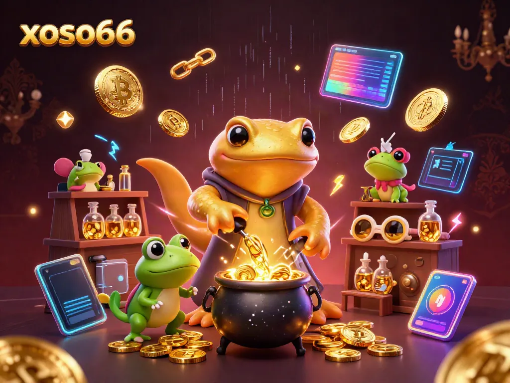 Engage with xoso66's magical world of gold-making in a vibrant 3D illustration.