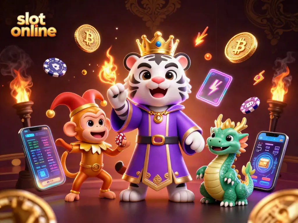Spin the reels in a vibrant slot online scene featuring a majestic tiger and playful monkey.