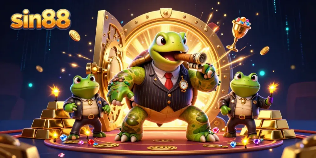 Engage in thrilling action with sin88's 3D cartoon characters celebrating their casino fortune.