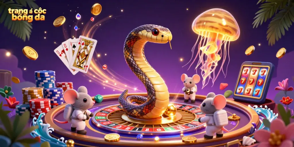 Engage with trang cá cược bóng đá through vibrant cosmic betting with animated characters and casino elements.