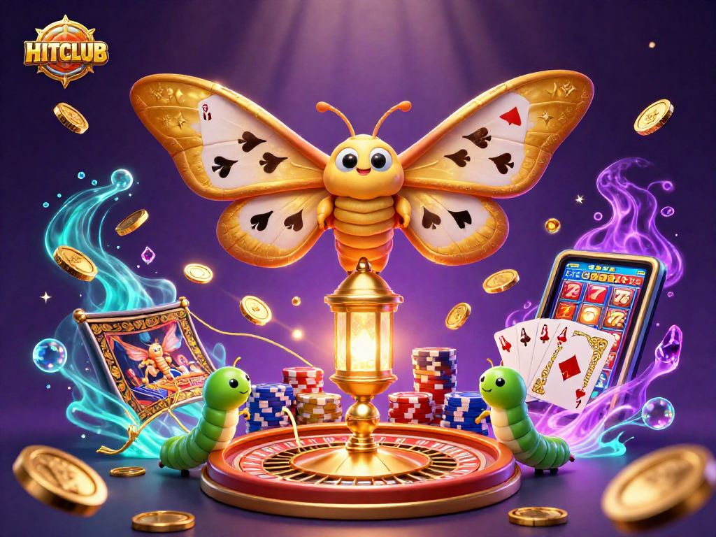 Experience the thrill of HITCLUB with dazzling gold coins and vibrant casino elements.