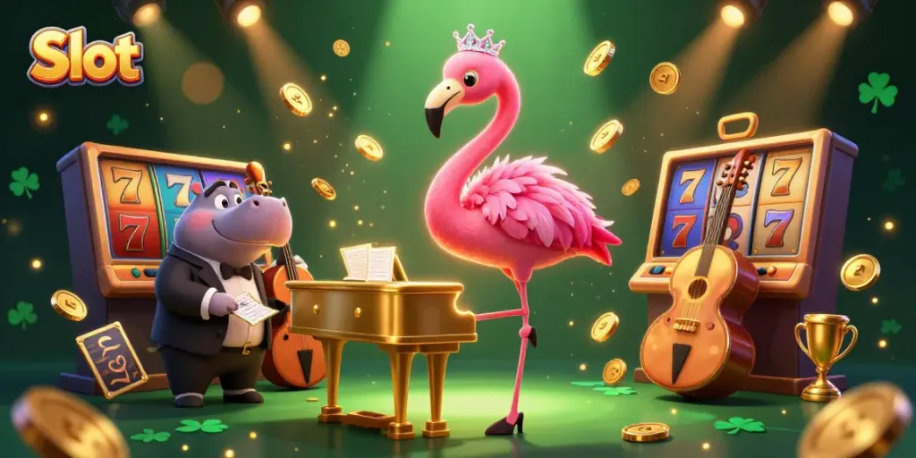 Spin the Slot machines with vibrant characters in a dynamic casino scene showcasing excitement.