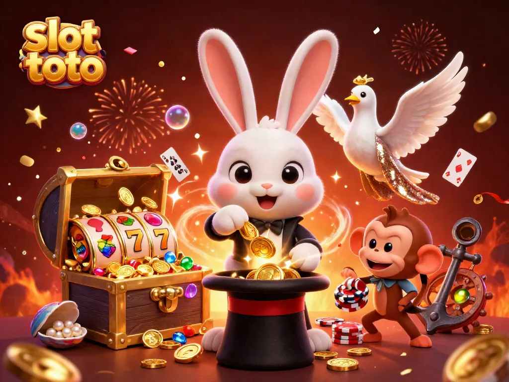 Menangkan slot toto dengan bantuan karakter kartun dan elemen kasino yang menarik dalam ilustrasi 3D.