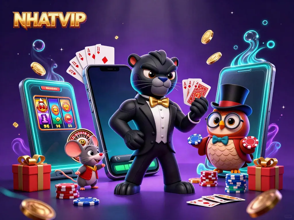 NHATVIP: Enter the vibrant world of casino games with stylish characters and exciting gameplay elements.